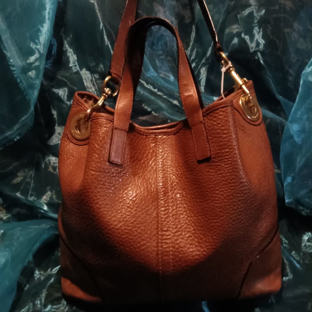 COACH BROWN PATCHED PEBBLED LEATHER TOTE AND HOBO BAG 2 IM 1